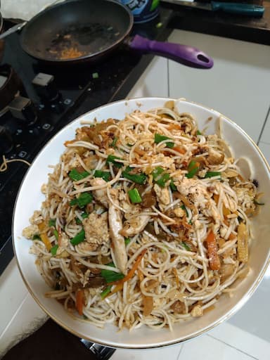 Tasty Chicken Hakka Noodles cooked by COOX chefs cooks during occasions parties events at home