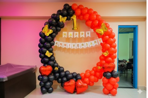 1st Anniversay Red & Black Balloon Decor